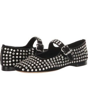 Black Michaela Studded Square Toed Mary Jane flats